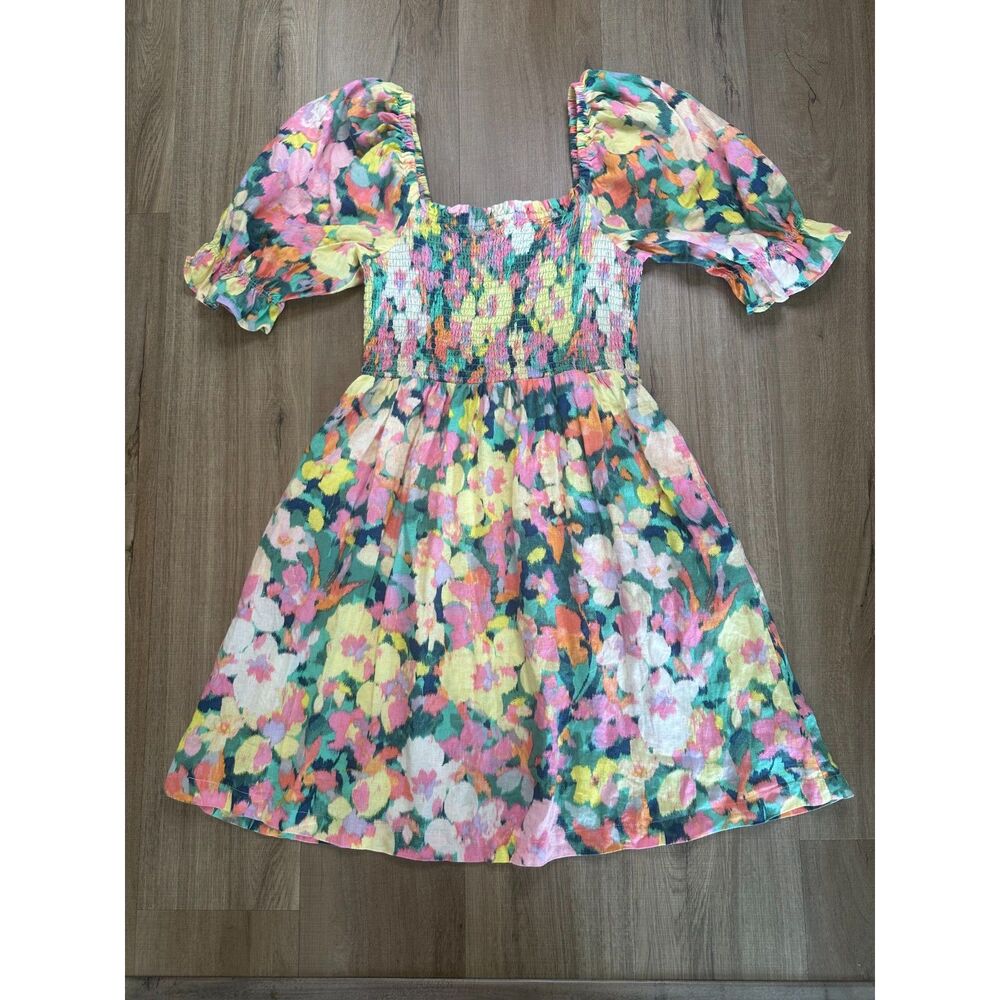 Gap Womens Medium Puff Sleeve Linen-Blend Colorful Floral Mini Dress - Picture 2 of 11